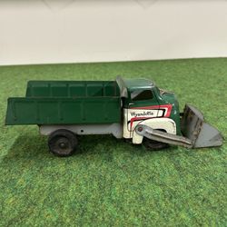*Vintage Original Wyandotte Pressed Steel Tin Litho Shovel Dump Truck with a Front Loader Scoop - “1950’s”