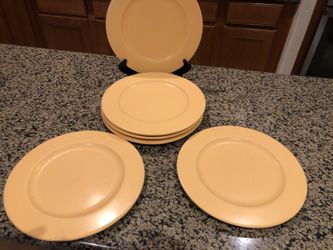 Six Yellow Dinner Plates