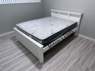 Queen Solid Wood Bed With Mattress $560