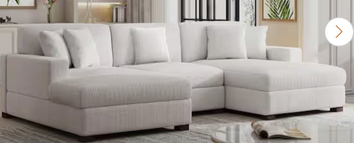 118 in. Square Arm 3-Piece Corduroy Upholstered U-Shaped Sectional Sofa in. Beige