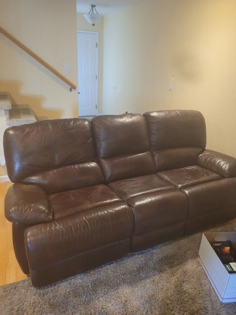 Leather Couch - 3 Seater Electric Recliner And Foot Rest