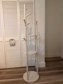 White Wood Freestanding Coat Rack with Shelf