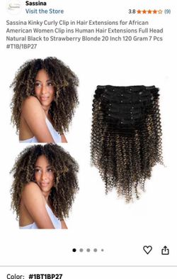 Sassina Kinky Curly Clip in Hair Extensions for African American Women Clip ins Human Hair Extension