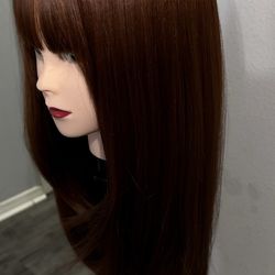 Synthetic Blend straight Glueless Bangs with realistic scalp wig