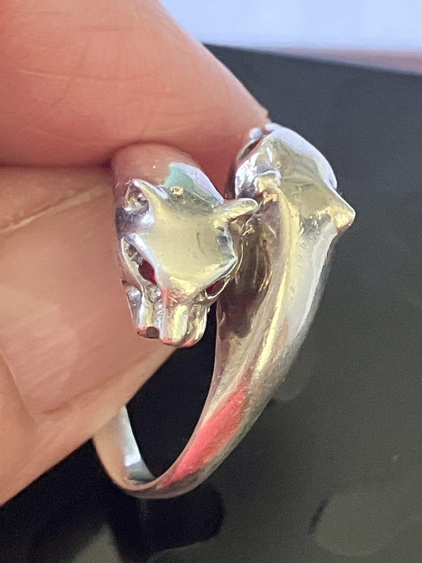 Sterling Silver Ring Double Headed Panther