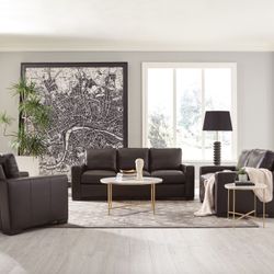 Brand New Genuine Leather Dark Brown Sofa and Love Seat Set