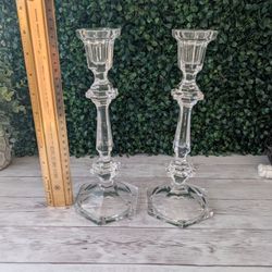 Vintage pair of beautiful taper crystal candle stick holders 10" tall, wedding decor