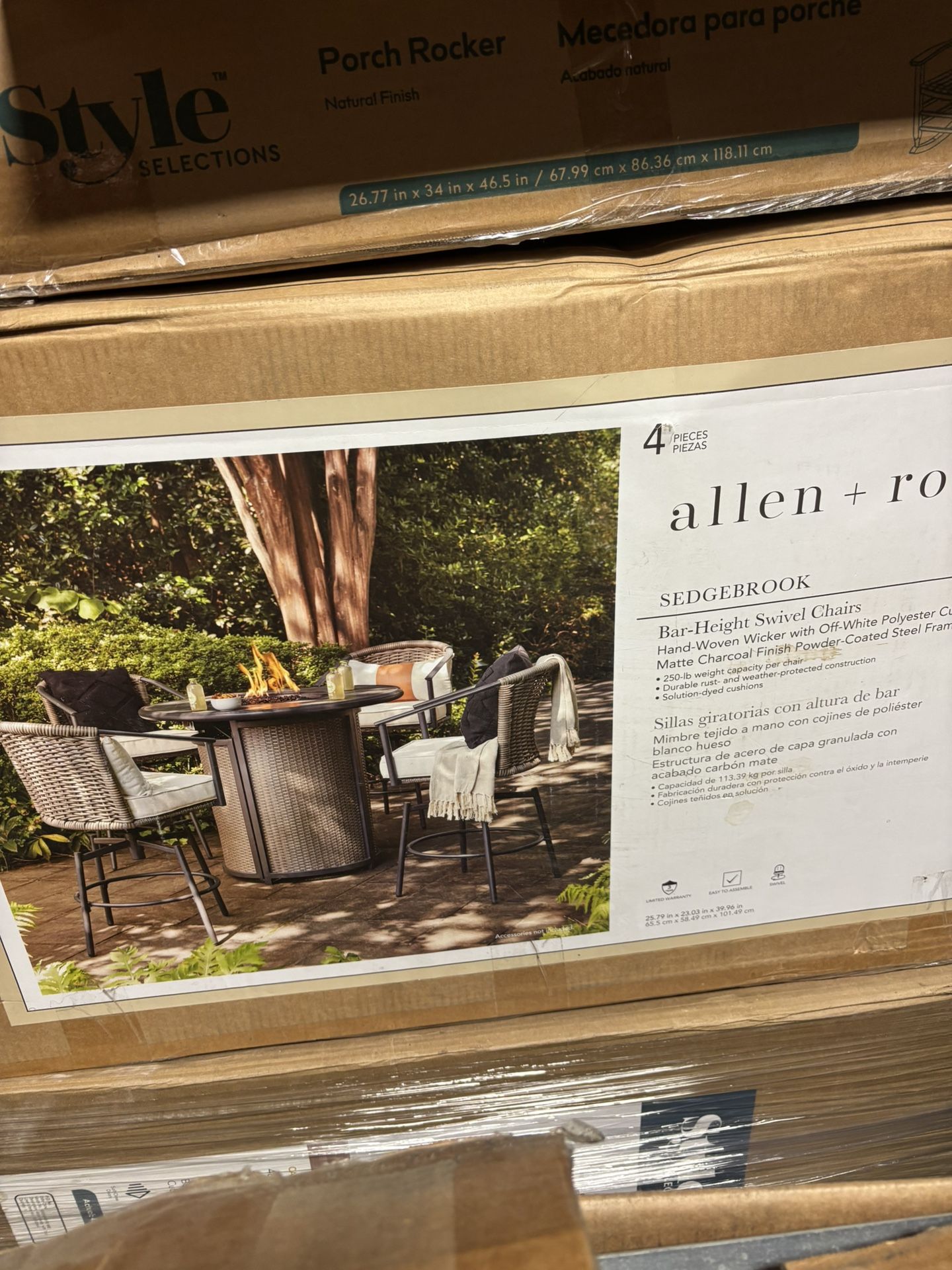 ALLEN + ROTH Sedgebrook Set of 4 Wicker Matte Charcoal Steel Frame Swivel Balcony Chair with Off-white Cushioned Seat