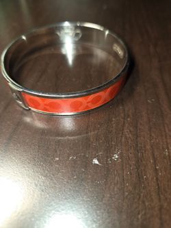 Coach Signature Bangle Bracelet Red Silver