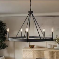 32 in. 5-Light Matte Black Rustic Modern Chandelier Black