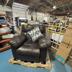 Brown leather, big reclining chair