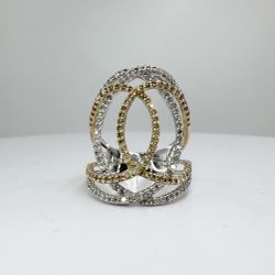 Ladies White & Yellow Diamond Interlocking Circle 14k White & Yellow Gold Ring Size 7 11051965