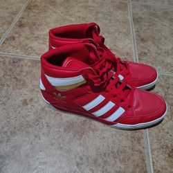AAdidas Men’s Sneakers High Top Size 12 Hard Court Red White Gold FV5328 Shoes