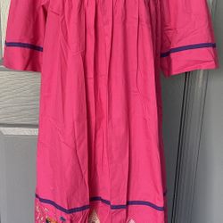 GO SOFTLY PATIO 100%Cotton Hot Pink Birds /Bird Nest Embroidered House Dress.