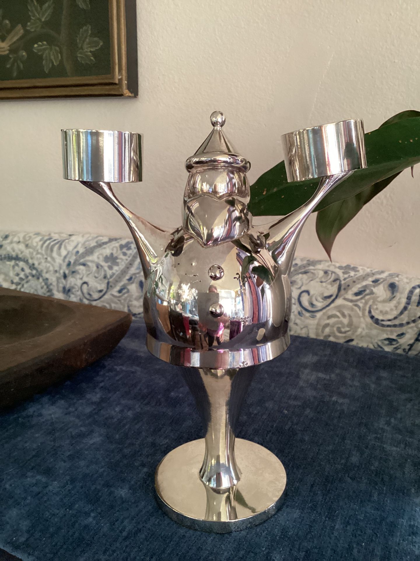 Santa Tea Candle Holder Silvertone Christmas Decor