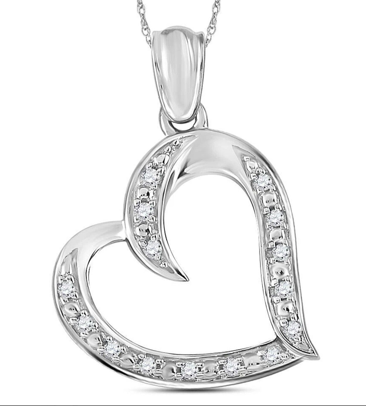 Sterling Silver Women's Round Diamond Heart Pendant 1/10 Cttw