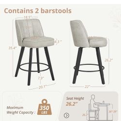 360-degree Swivel Bar Stools 26" Counter Height Bar Stools with High Back and Wood Legs, Morden Linen Upholstered Barstools for Kitchen Coun