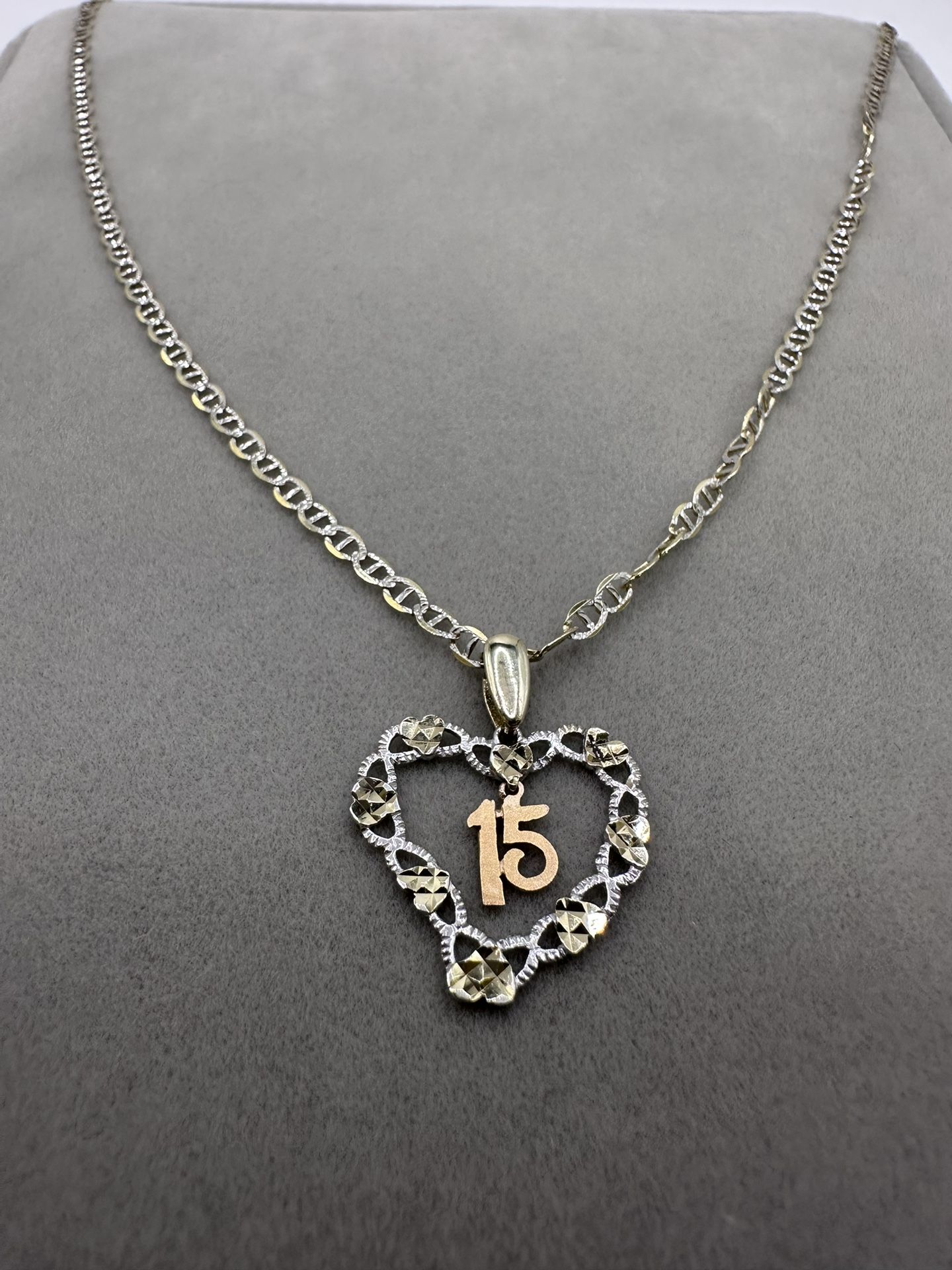 14k Tri Color Heart 15 Anos Pendant With Chain
