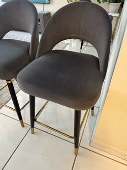 Grey silver velvet bar chair