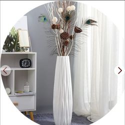 White Tall Floor Vase, 24" Ceramic Large Vase, Decorative Flower Vases - 