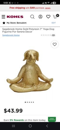 Sagebrook Home Gold Polyresin 7" Yoga Dog Figurine For Serene Decor