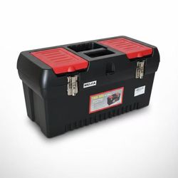 MEIJIA Portable Tool Storage Box, Organizers With Mental Latches And Detachable Tray (Black And Red