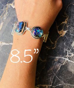 Dichroic glass sterling silver adjustable bracelet 8.5”