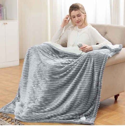 Heated Blanket Electric Throw - Soft Flannel Electric Blanket 50" x 60", Heating Blanket with 10 Time Settings, 6 Heat Settings, Machine Washable with