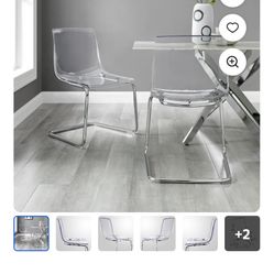 Clear Acrylic & Chrome Dining Chairs, Set Of 2 Scandinavian Modern 