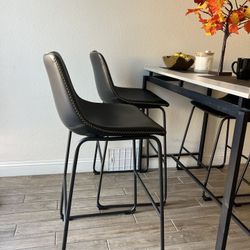 New Counter Height Bar Stools Set of 2, Modern Faux Leather High Barstools with Back and Metal 