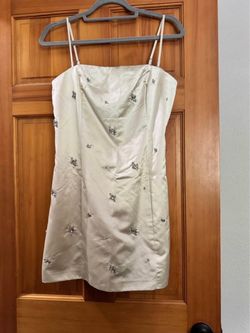 Abercrombie bridal White Satin Mini Dress with Crystal Embellishments