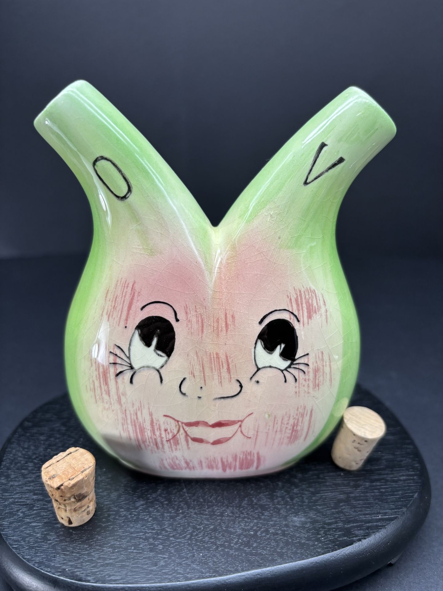 1940s Retro MCM Anthropomorphic Veggie Oil Vinegar Cruet Condiment Bottle Japan