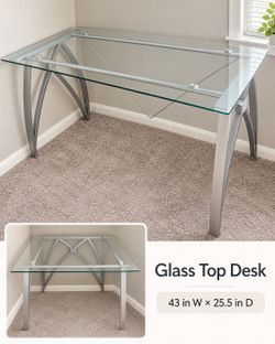 Glass Top Desk with Silver Metal Frame