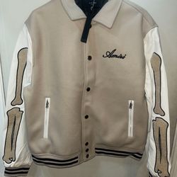 AMIRI Bones Varsity Jacket In Alabaster (Tan/White) (Medium)