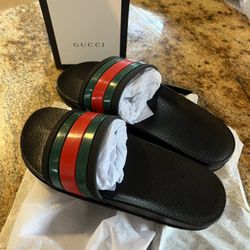 Gucci Web Stripe Rubber Slides Black Size 45 Made in Italy