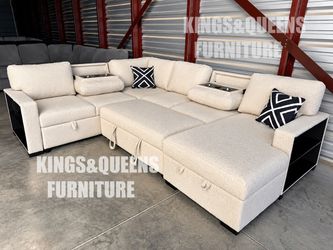 Large U-Shaped Sectional Sofa with Pull-Out Bed
