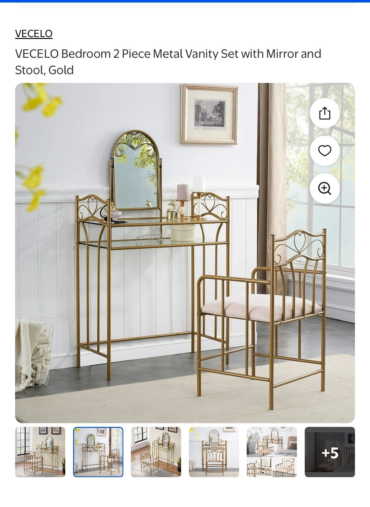 2 Piece Metal Vanity Set with Mirror 