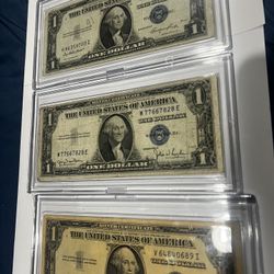 1935 Silver Certificates Blue Seals In Display Case 5 Pieces 