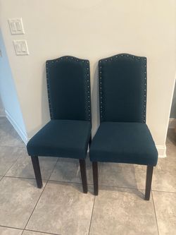 Set of 2 Teal Upholstered Dining Chairs