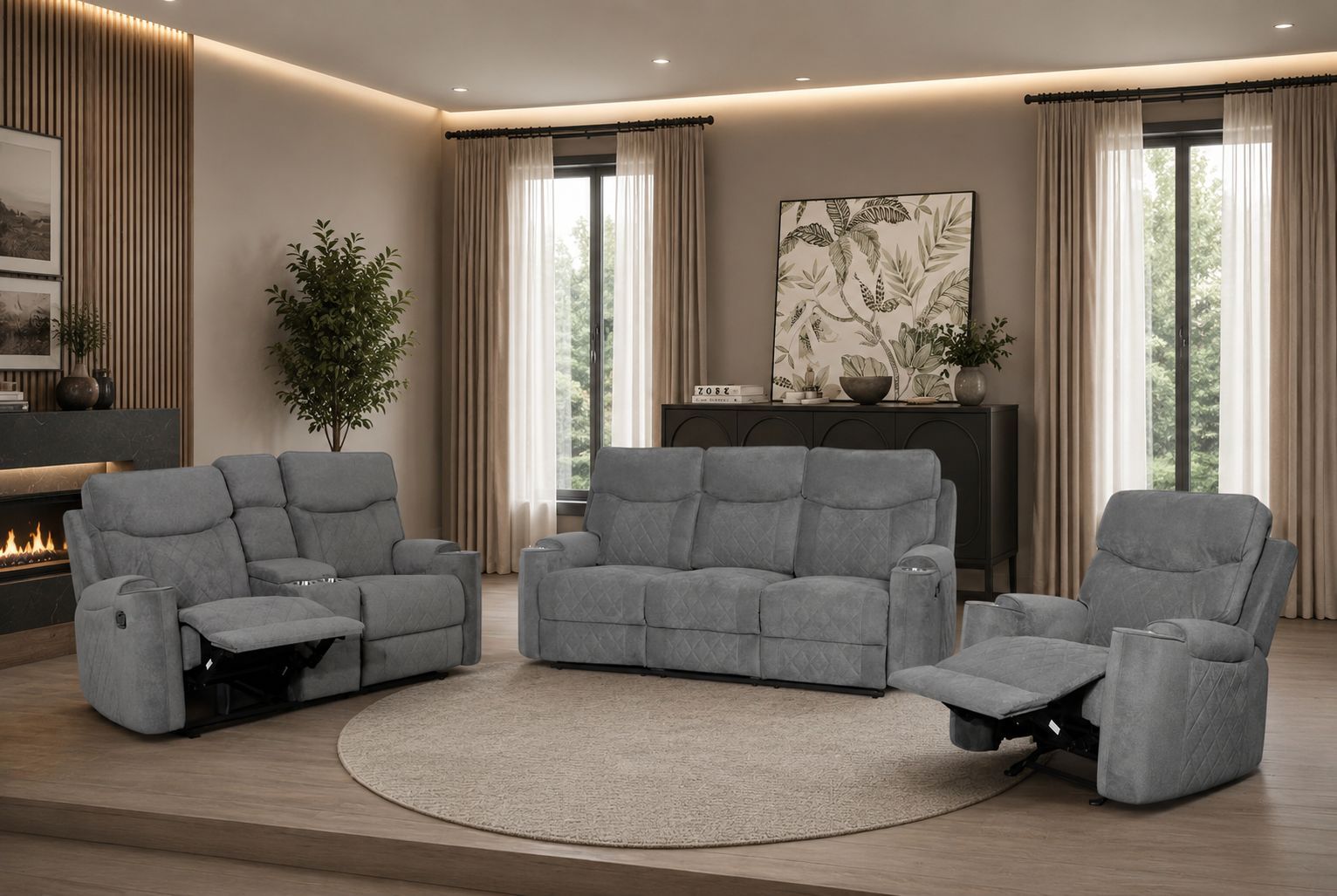 **Manual Reclining Sofa with dropdown table and power source