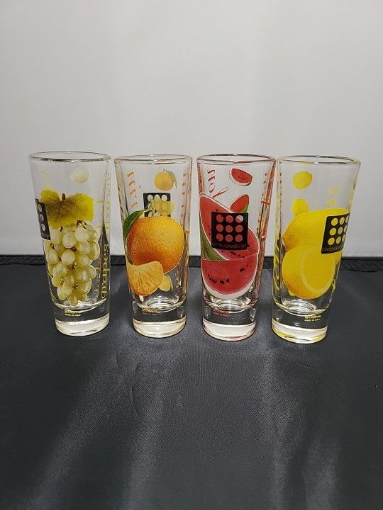 Cerve Italy Double Shot Glasses W/Fruit Circleware Designs Set Of 4 (BS)
