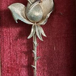 “ Vintage Crown Trifari Rose Pin Brooch, Long Stem”