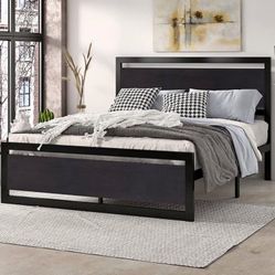 New Queen Size Bed Frame with Modern Headboard, Heavy Duty Platform