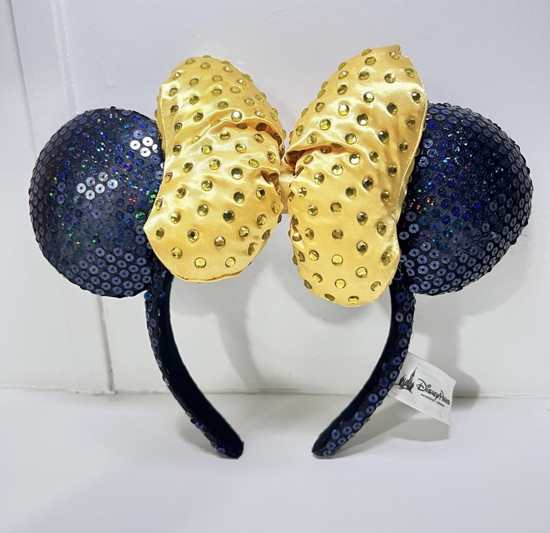 Disney Parks Minnie Mouse Golden Faceted Gems Ears Headband Disneyland Rare mult