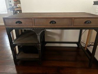 Rustic Wood and Metal Desk with Drawers