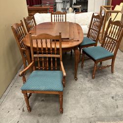 Mid-Century Dining Room Table 3 Leaves 6 Chairs