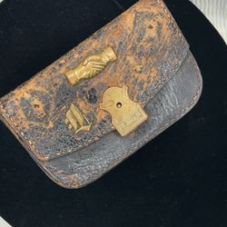 RARE Antique 19thC Fraternal Leather Coin Purse Wallet