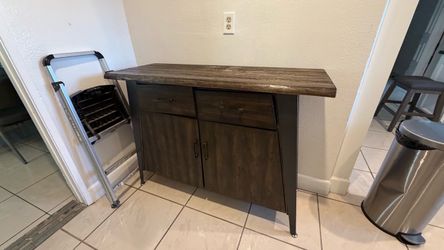 SIDE BOARD WITH METAL LEGS PICK UP TODAY