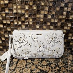 New Nine West 3D Floral Large Wristlet Bag.