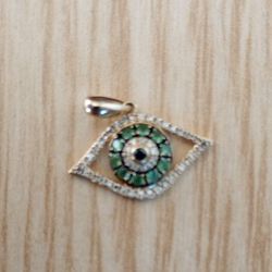 Green Evil Eye Diamond Pendant 